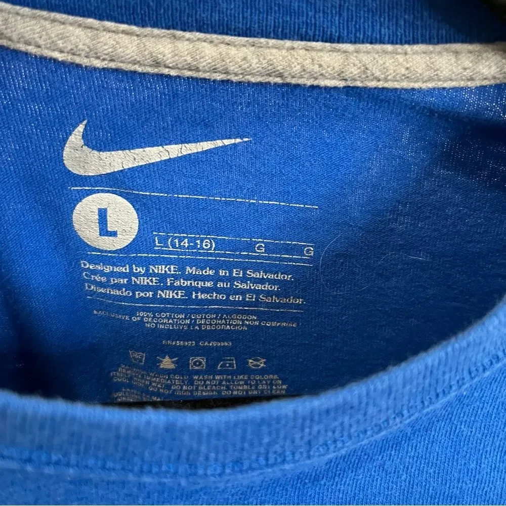 Nike Blue Gray Swoosh Logo Graphic Tee Shirt Long Sleeve Youth Boys Size L
